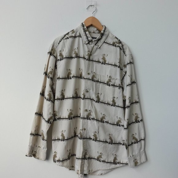 Woolrich Shirt Men Large‎ Button Down Casual Moose Ombre Striped Olive White - Picture 1 of 7